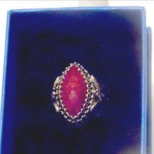 Ottoman Silver Marquise Red Corundum Ring Size 7